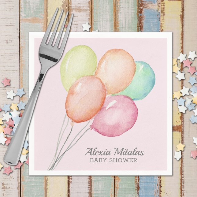 Aquarellballons auf der Pink Baby Dusche Serviette (Watercolor Balloons Girl Baby Shower Pink Napkins)