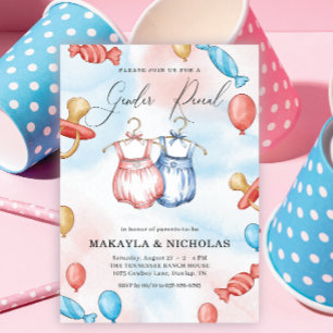 Aquarellballons Baby Clothes Gender Reveal Einladung