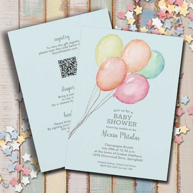 Aquarellballons Boy Baby in einer Dusche Einladung (Watercolor balloons boy baby shower all in one invitations, PRINTED and/or INSTANT DOWNLOAD)