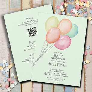 Aquarellballons Grünes Baby in einer Dusche Einladung