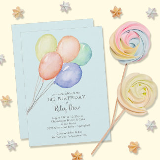 Aquarellballons Junge 1. Geburtstag Einladung