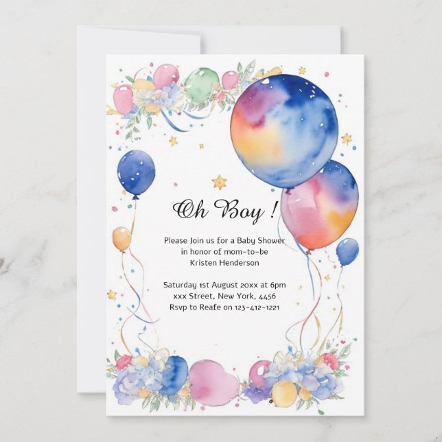 Aquarellballons Kinderdusche Einladung (Vorderseite)