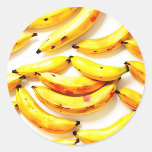 Aquarellbananen mit weißem Untergrund Runder Aufkleber