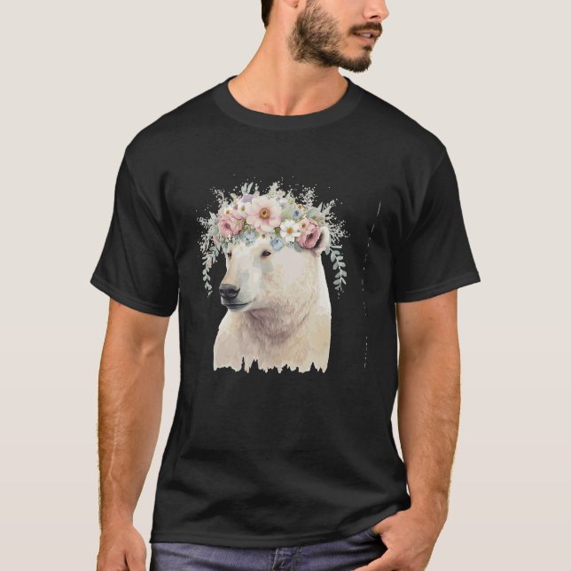 Aquarellbär Blume Crown Boho Ästhetik T-Shirt (Vorderseite)