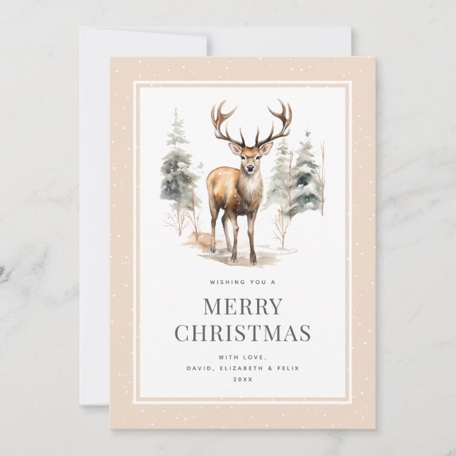 Aquarellbär Buck Deer Snowy Forest Weihnachten (Vorderseite)