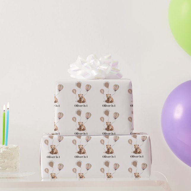 Aquarellbär Foto 1. Geburtstag Geschenkpapier (Partygeschenke)