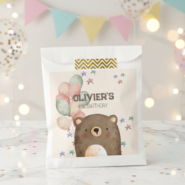 Aquarellbär mit Ballons Geburtstag Günstlingsbeute Geschenktütchen (Von Creator hochgeladen)