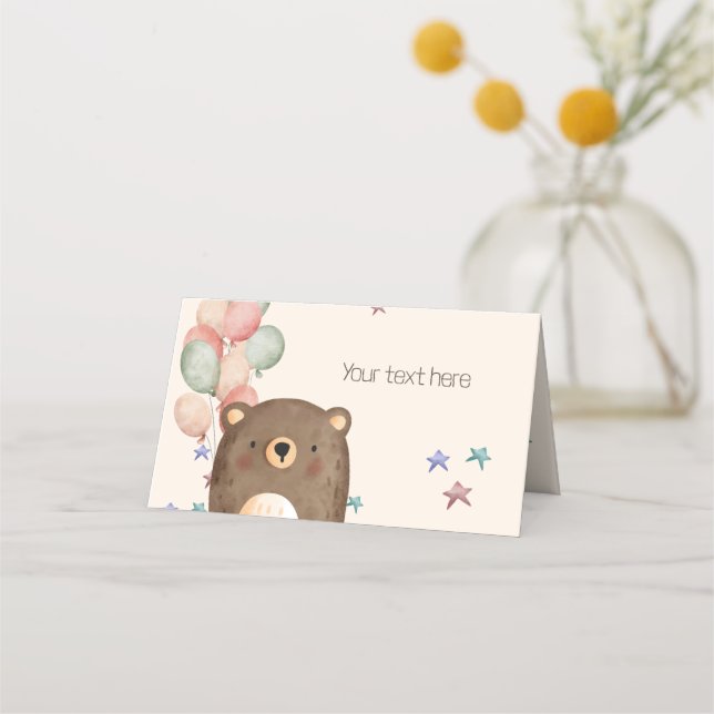 Aquarellbär mit Ballons Geburtstags-Platzkarte Platzkarte (Vorderseite)