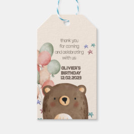 Aquarellbär mit Ballons Geburtstagsgeschenk Tag Geschenkanhänger