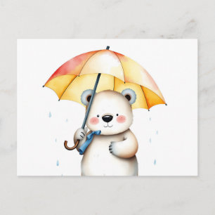 Aquarellbär mit Regenschirm und Regentropfen Postkarte