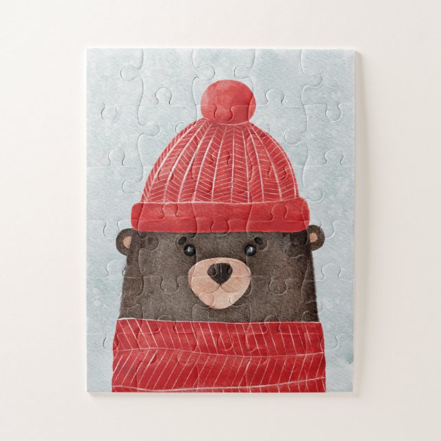 Aquarellbär niedlich. Weihnachtswaldtier Puzzle (Vertikal)