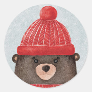 Aquarellbär niedlich. Weihnachtswaldtier Runder Aufkleber