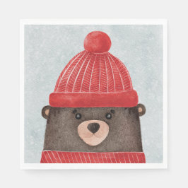 Aquarellbär niedlich. Weihnachtswaldtier Serviette