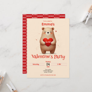 Aquarellbär Rotes Herz xo Valentinus Party Einladung