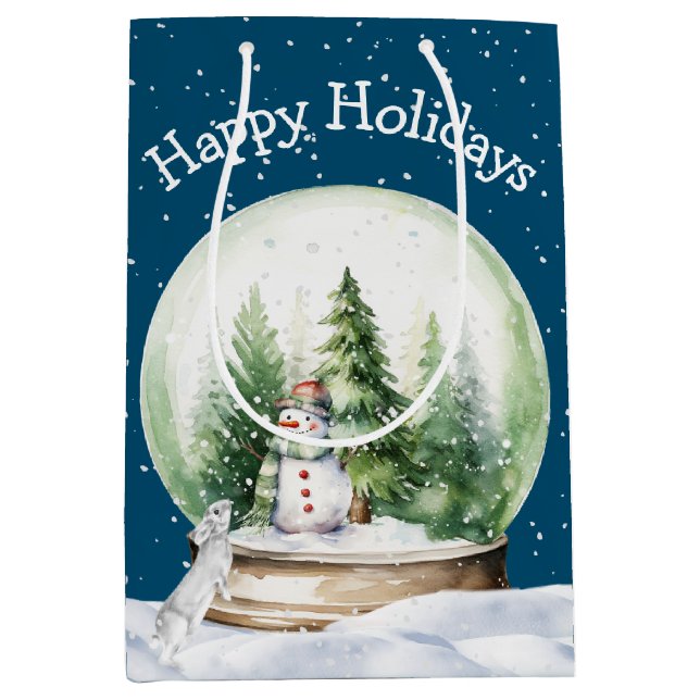 Aquarellbär und Schneemann Mittlere Geschenktüte (Vorderseite)