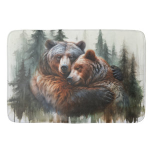 Aquarellbären & Bäume Rustikale Wildnis Badematte