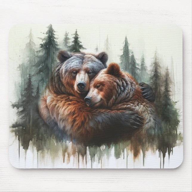 Aquarellbären & Bäume Rustikale Wildnis Mousepad (Vorne)
