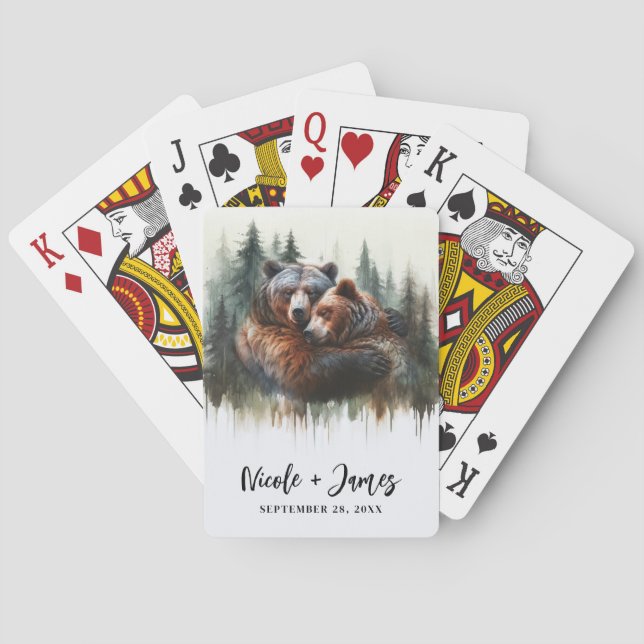 Aquarellbären & Bäume Rustikale Wildnis Spielkarten (Rückseite)