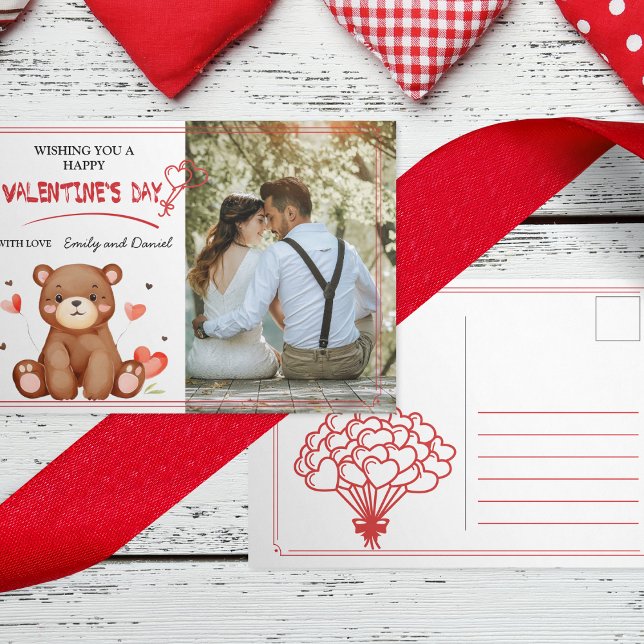 Aquarellbären-Fotomodell Valentinstag Postkarte (Watercolor Bear Photo Template Valentine's Day Postcard)