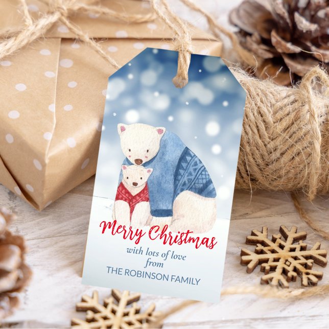 Aquarellbären mit skandinavischen Jerseys Geschenkanhänger (Watercolor polar bears with Scandinavian jerseys Gift Tags)