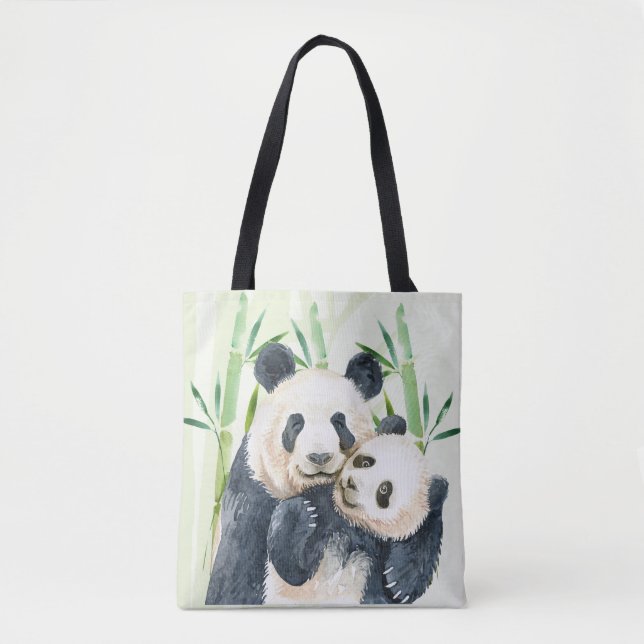 Aquarellbären Panda Bears Mama & Baby in Bamboo (Vorderseite)
