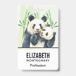 Aquarellbären Panda Bears Mama & Baby in Bamboo Ausweis