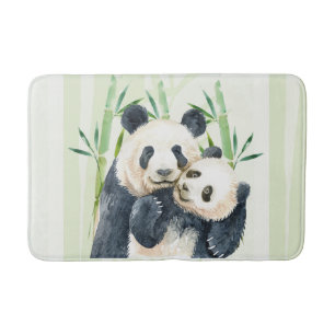 Aquarellbären Panda Bears Mama & Baby in Bamboo Badematte