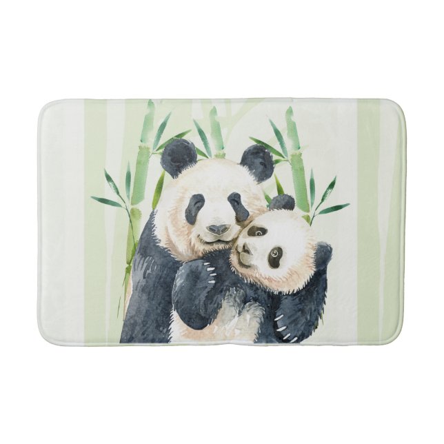Aquarellbären Panda Bears Mama & Baby in Bamboo Badematte (Vorderseite)