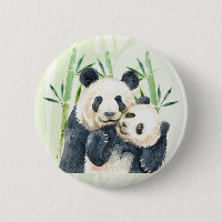 Aquarellbären Panda Bears Mama & Baby in Bamboo