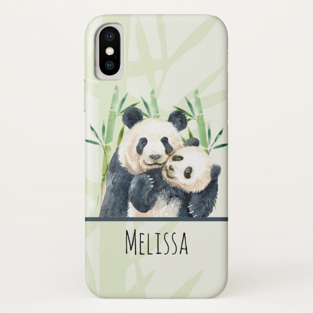 Aquarellbären Panda Bears Mama & Baby in Bamboo Case-Mate iPhone Hülle (Rückseite)