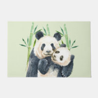 Aquarellbären Panda Bears Mama & Baby in Bamboo