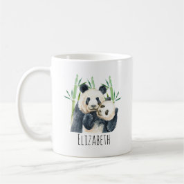Aquarellbären Panda Bears Mama & Baby in Bamboo Kaffeetasse