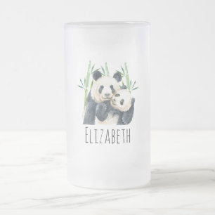 Aquarellbären Panda Bears Mama & Baby in Bamboo Mattglas Bierglas