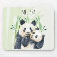 Aquarellbären Panda Bears Mama & Baby in Bamboo