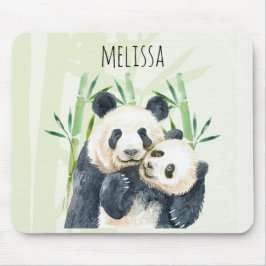 Aquarellbären Panda Bears Mama & Baby in Bamboo Mousepad