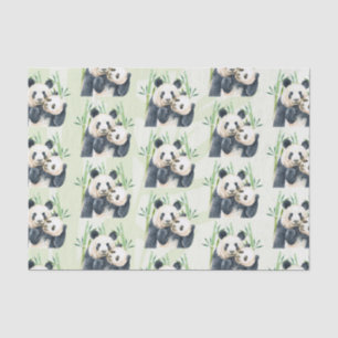 Aquarellbären Panda Bears Mama & Baby in Bamboo Seidenpapier