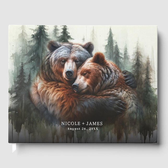 Aquarellbären Rustikale Wildnishochzeit Gästebuch (Vorderseite)