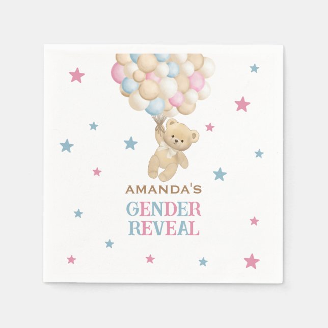 Aquarellbärenballons Pink Blue Gender Reveal Serviette (Vorderseite)
