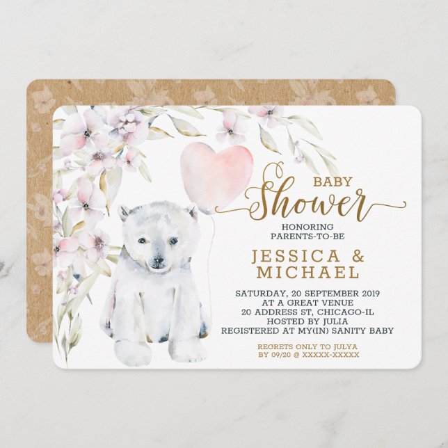 Aquarellbärengeschlecht Neutrale Babydusche Einladung (Vorne/Hinten)