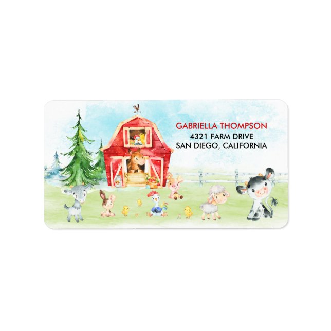 Aquarellbarnylard und Landtiere Adressaufkleber (Vorne)
