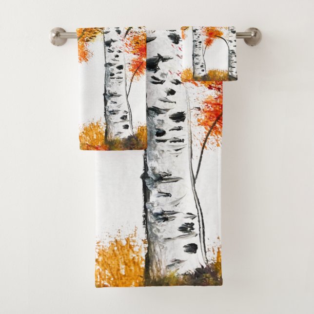 Aquarellbärten fallen Herbst Orangen-Blätter Badhandtuch Set (Insitu)
