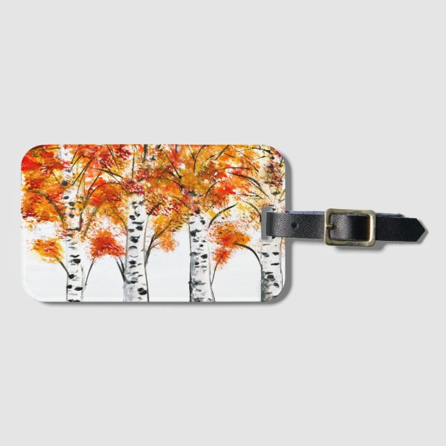Aquarellbärten fallen Herbst Orangen-Blätter Gepäckanhänger (Vorderseite (Horizontal))