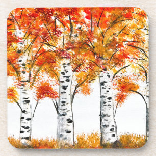 Aquarellbärten fallen Herbst Orangen-Blätter Getränkeuntersetzer