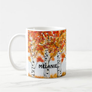 Aquarellbärten fallen Herbst Orangen-Blätter Kaffeetasse