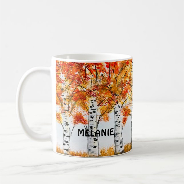 Aquarellbärten fallen Herbst Orangen-Blätter Kaffeetasse (Links)
