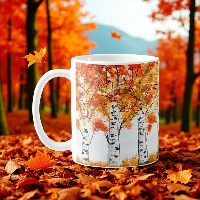 Aquarellbärten fallen Herbst Orangen-Blätter Kaffeetasse (Von Creator hochgeladen)