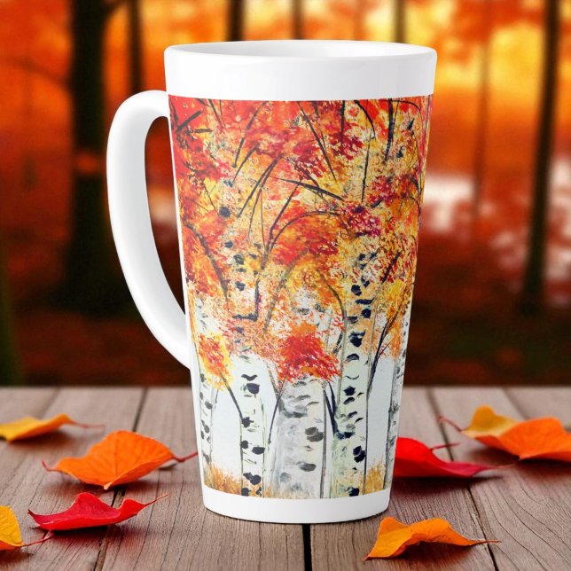 Aquarellbärten fallen Herbst Orangen-Blätter Milchtasse (Von Creator hochgeladen)