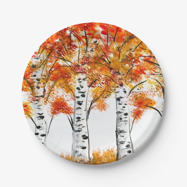 Aquarellbärten fallen Herbst Orangen-Blätter Pappteller (Vorderseite)