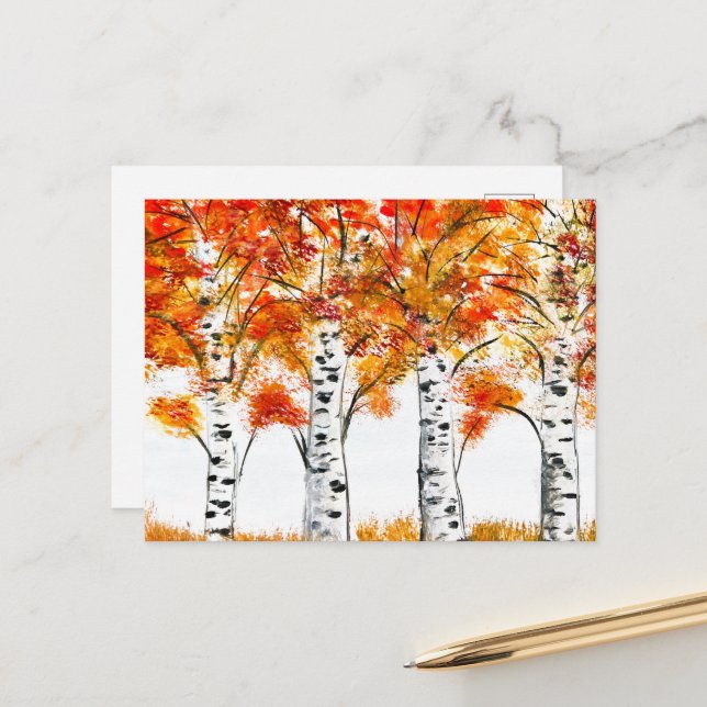 Aquarellbärten fallen Herbst Orangen-Blätter Postkarte (Vorderseite/Rückseite Beispiel)