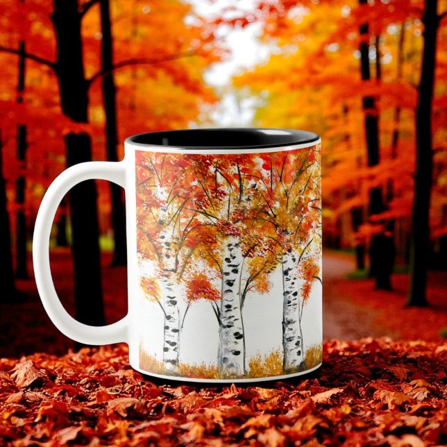 Aquarellbärten fallen Herbst Orangen-Blätter Zweifarbige Tasse (Von Creator hochgeladen)